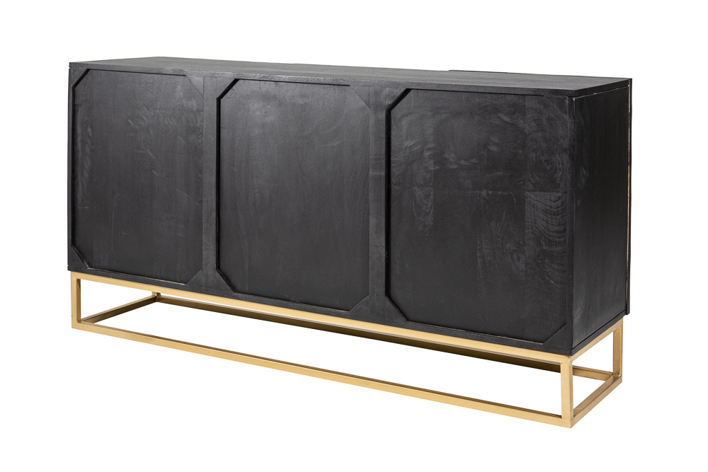 Massives Sideboard SCORPION 140cm schwarz Mangoholz aufwendige 3D Schnitzereien