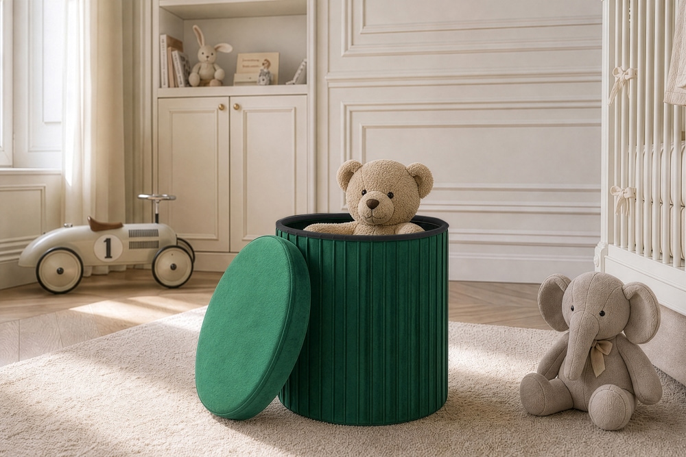 Runder Hocker ÉLAN 40cm grün Samt faltbar mit Stauraum