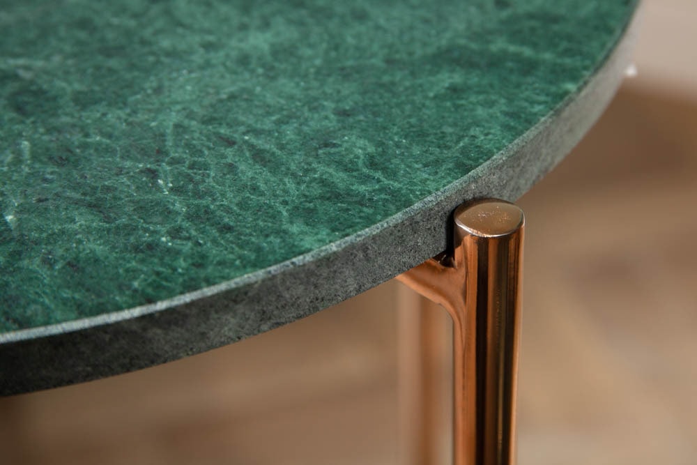 Handgearbeiteter Beistelltisch NOBLE I 35cm grün Marmor abnehmbare Tischplatte rund