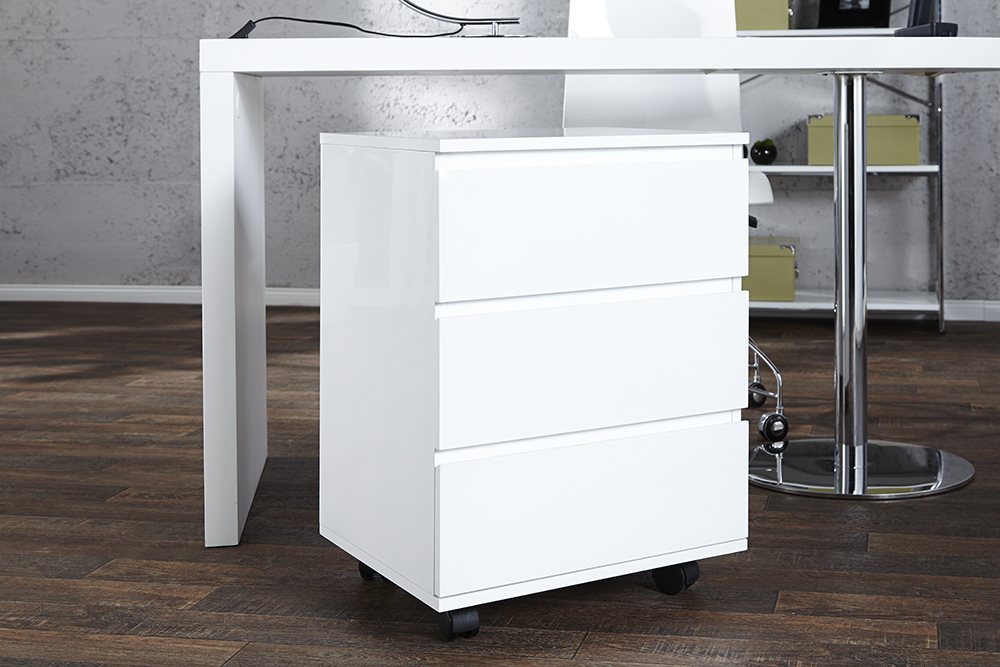 Moderner Rollcontainer BIG DEAL 45cm weiß Hochglanz 3 Schubladen