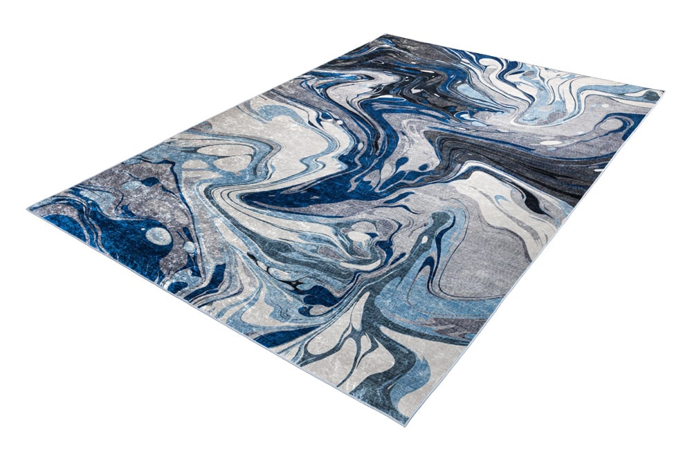 Moderner XXL Teppich ART RUGS 350x240cm grau blau weiß Flachgewebe Indoor
