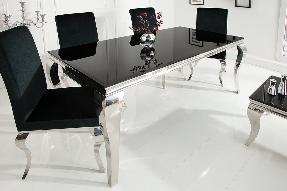 Eleganter Design Esstisch MODERN BAROCK 180cm schwarz Edelstahl Opalglas Tischplatte Eleganter Design Esstisch MODERN BAROCK 180cm schwarz Edelstahl Opalglas Tischplatte