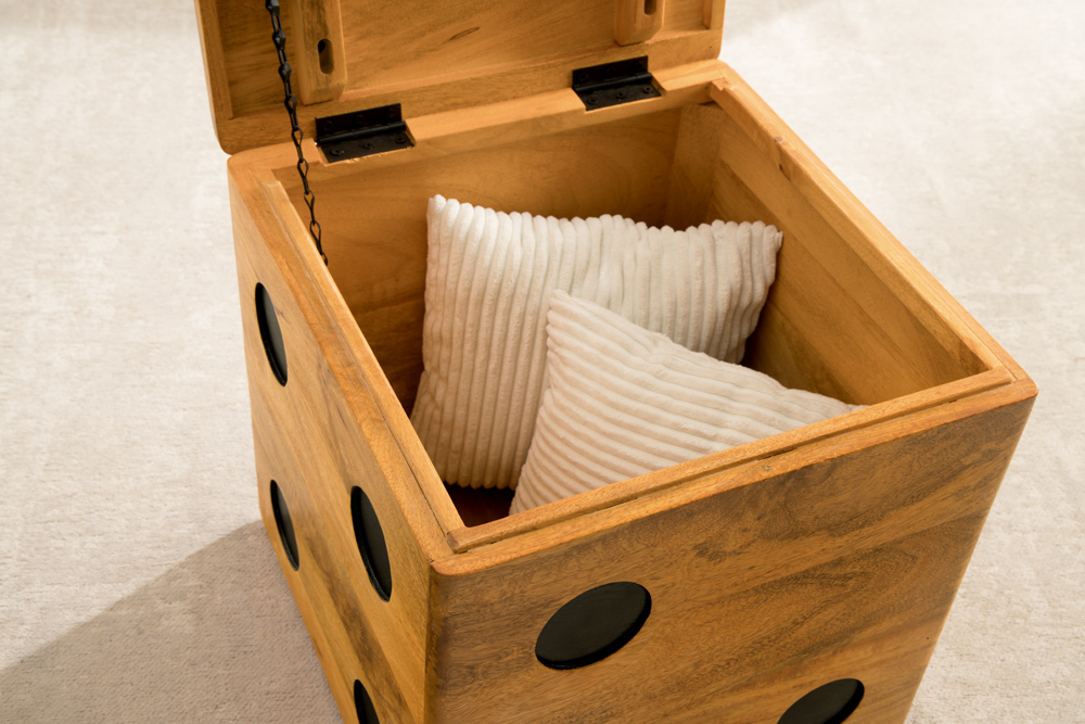 Massiver Würfel-Hocker CUBE 40cm natur Mangoholz Beistelltisch stapelbar mit Fach