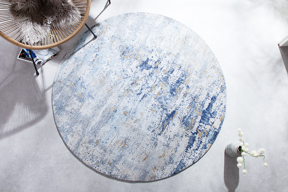 Vintage Teppich MODERN ART 150cm blau verwaschen rund Used Look