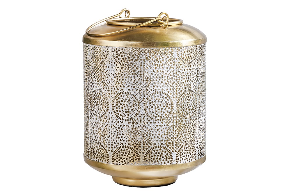 Deko Windlicht ORIENT 25cm gold Metall handmade Laterne mit Patina