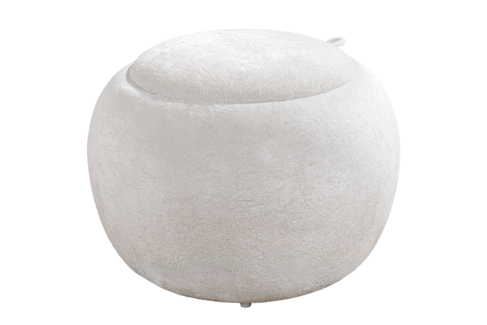 Runder Couchtisch ORBIT 50cm beige Bouclé Hocker mit Tablett und Stauraum