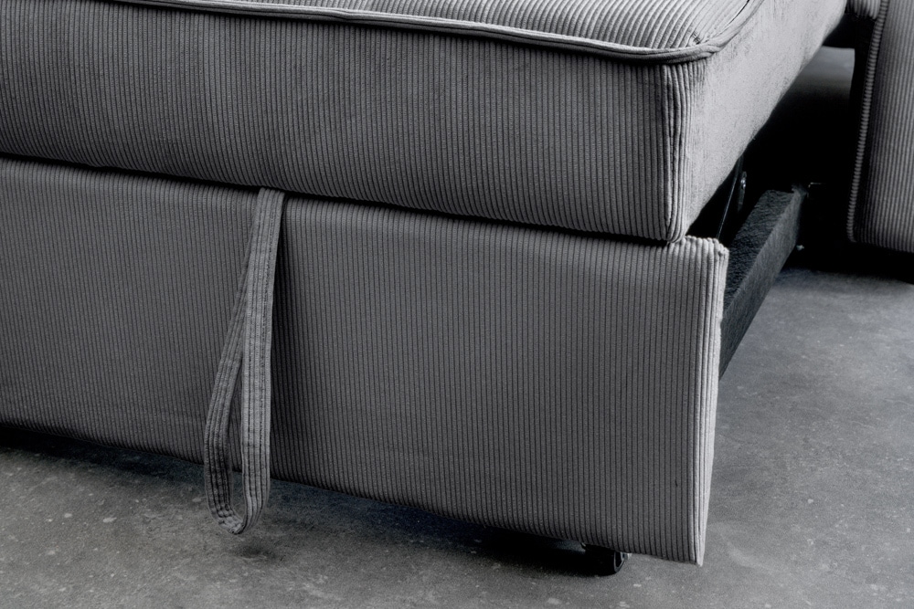 Ausziehbares Schlafsofa SMART 180cm grau Cord 2-Sitzer Couch mit Nosagfederung