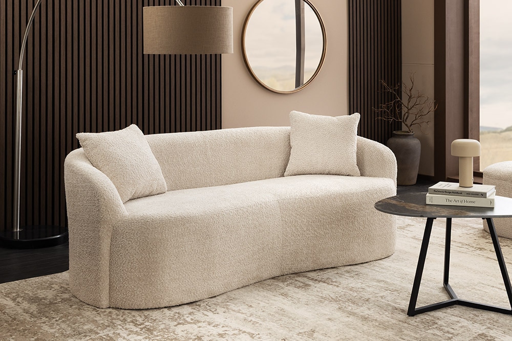 Extravagantes Sofa ELEMENTAL 180cm champagner beige Feinstrick Bouclé 2-Sitzer