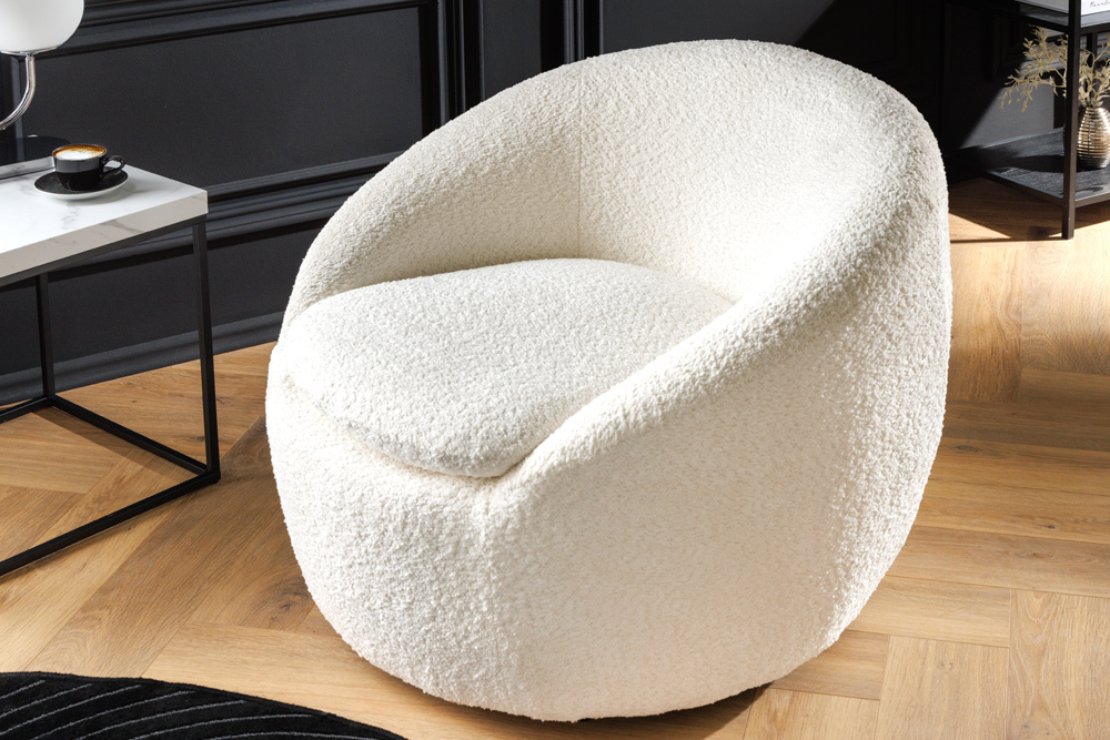 Drehbarer Design Sessel ALPINE beige Bouclé 360° mit Armlehnen