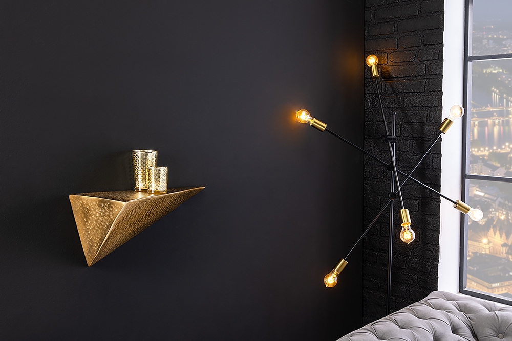 Handgefertigtes Wandregal PYRAMID 40cm gold antik Metall Hammerschlag Design Handgefertigtes Wandregal PYRAMID 40cm gold antik Metall Hammerschlag Design
