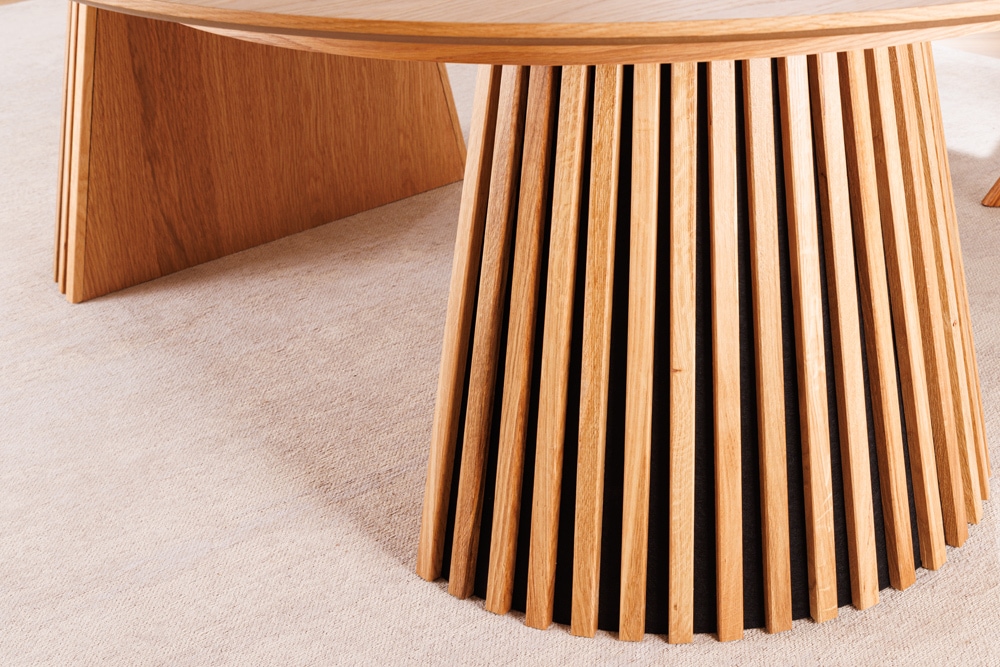 Ausziehbarer Esstisch VALHALLA WOOD 120-160-200cm natur Eichenholz oval Säulenfuß