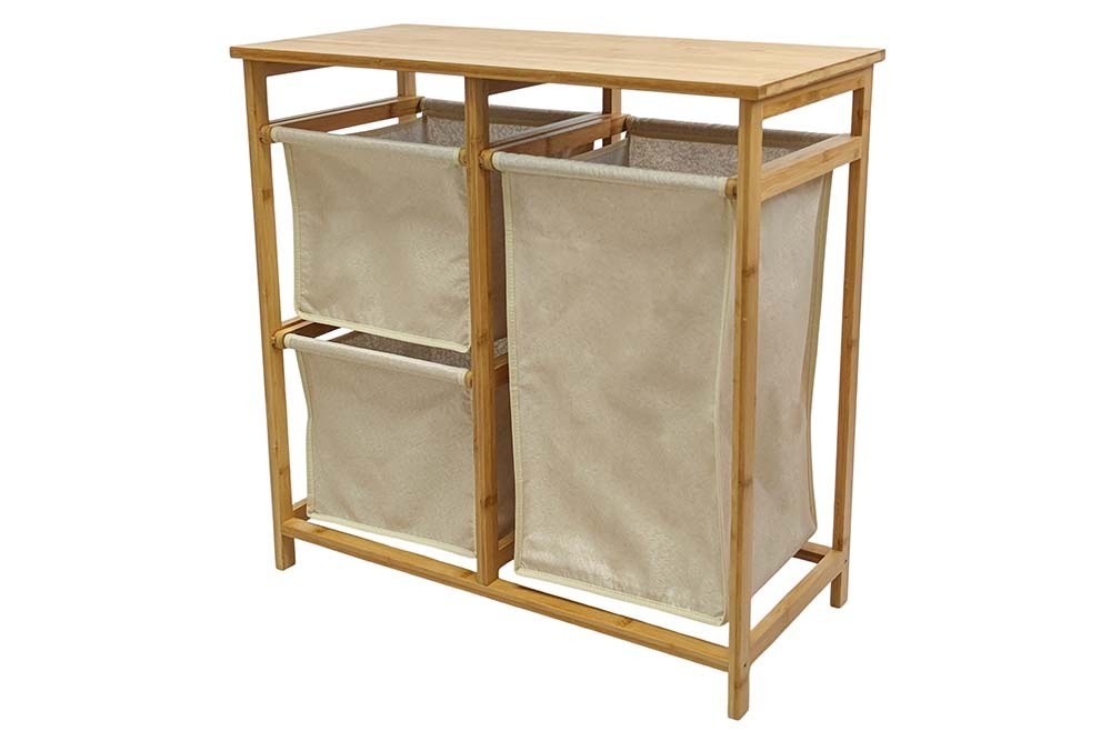 Massivholz Wäschekorb LAGOON SPA 70cm natur beige Bambus drei Wäschebeutel waschbar
