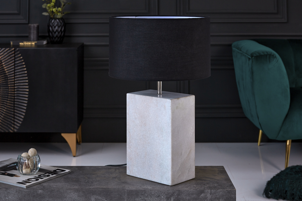 Design Tischlampe NOBLE 55cm weiß Marmorfuß Stoffschirm