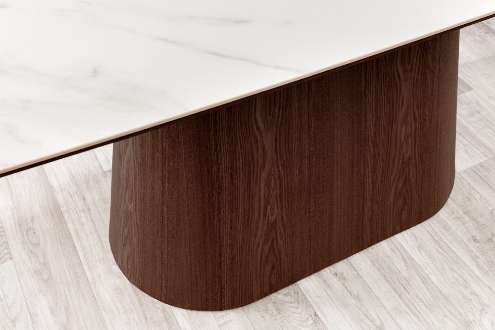 Design Esstisch UNIQUE 200cm weiß Walnuss Keramik Marmor Säulenfuß