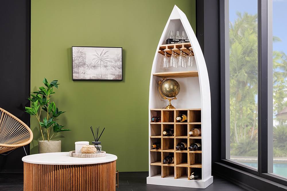 Massivholz Weinregal SEVEN SEAS 180cm weiß natur Mango Flaschenregal