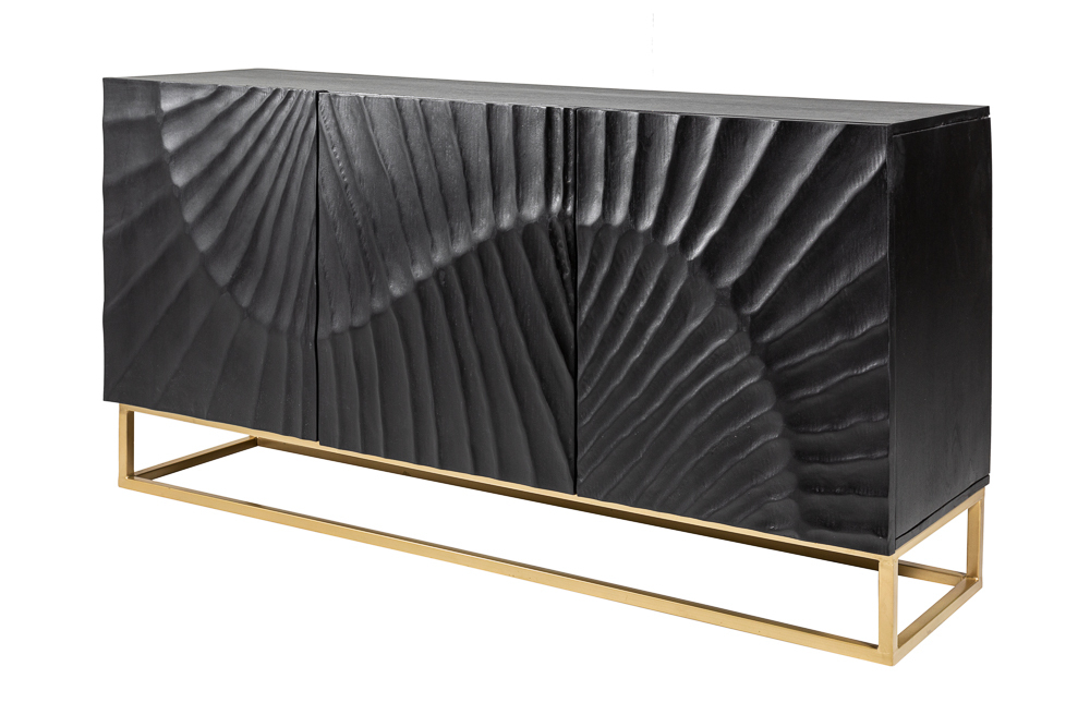 Massives Sideboard SCORPION 140cm schwarz Mangoholz aufwendige 3D Schnitzereien