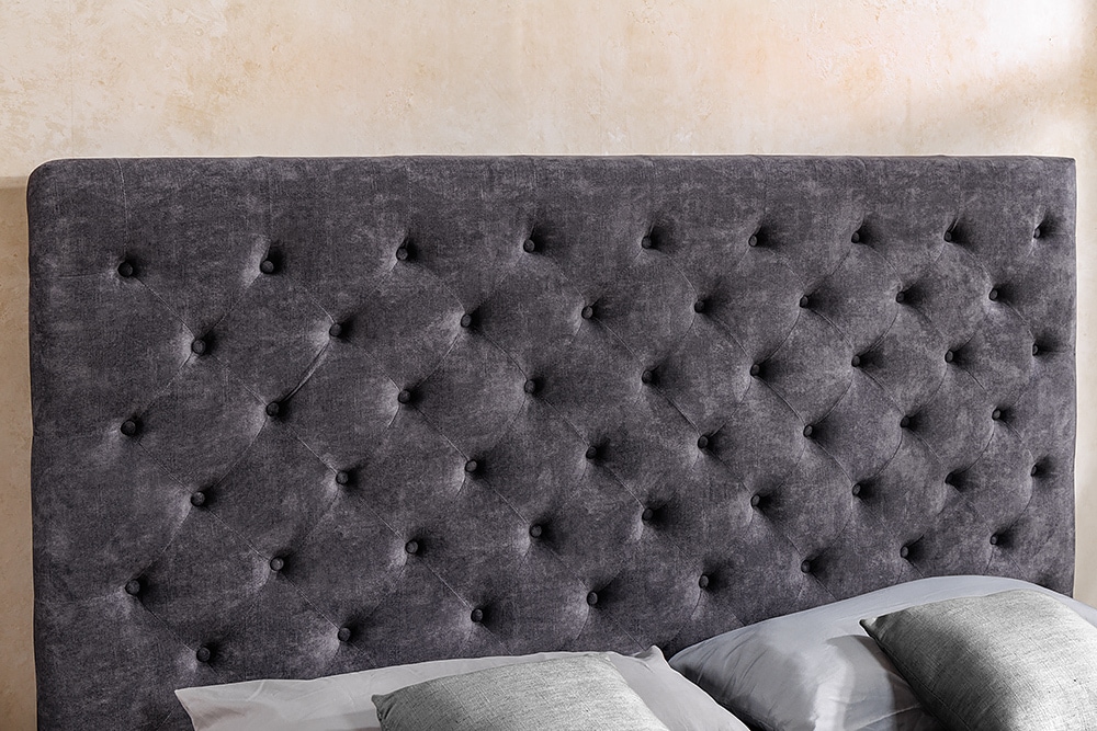 Boxbett PARIS 180x200cm grau Samt mit Stauraum und Lattenrost