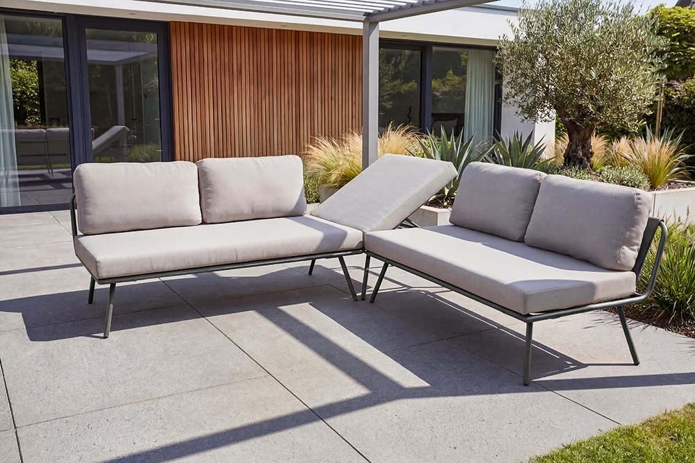 Outdoor Lounge Sitzgruppe MOBILE MODULAR anthrazit hellgrau mit Tisch wetterfest