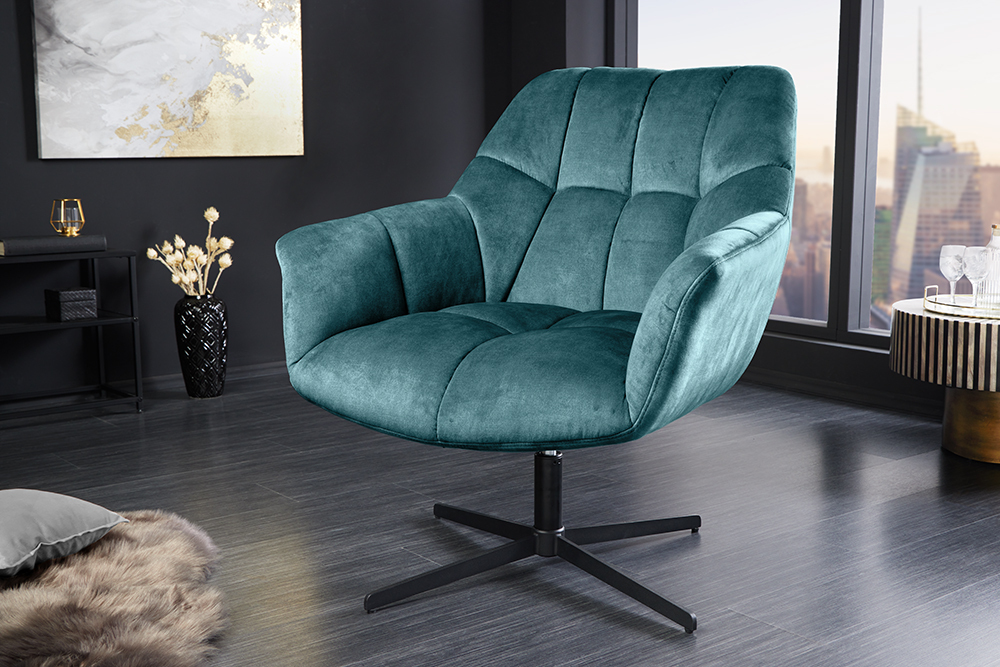Drehbarer Design Sessel PAPILLON petrol Samt 360° schwarz Metall höhenverstellbar » Jetzt kaufen
