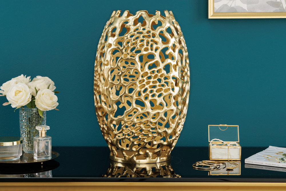 Filigrane Design Vase ABSTRACT LEAF gold 40cm Handarbeit