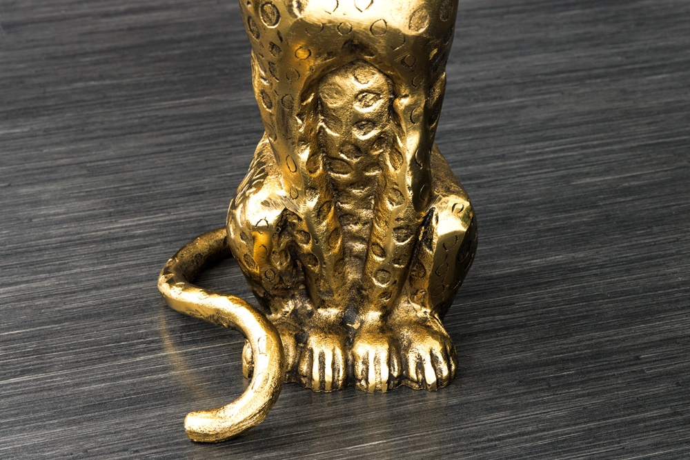 Runder Beistelltisch WILDLIFE PANTHER 60cm gold antik Metall Glas Skulptur handmade