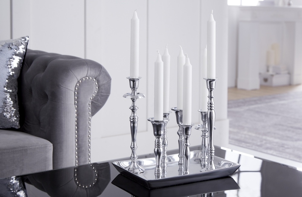 Kerzenständer MODERN BAROCK 30cm 7-flammig silber Aluminium poliert Kerzenhalter Deko-Platte