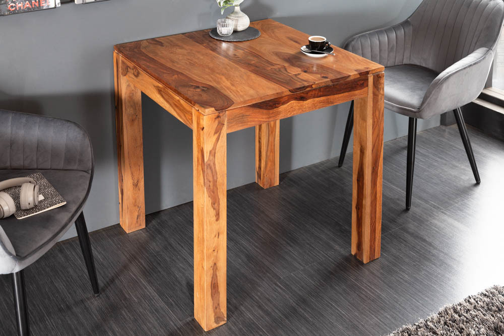 Massivholz Esstisch PURE 70cm braun Sheesham stone finish Bistrotisch quadratisch
