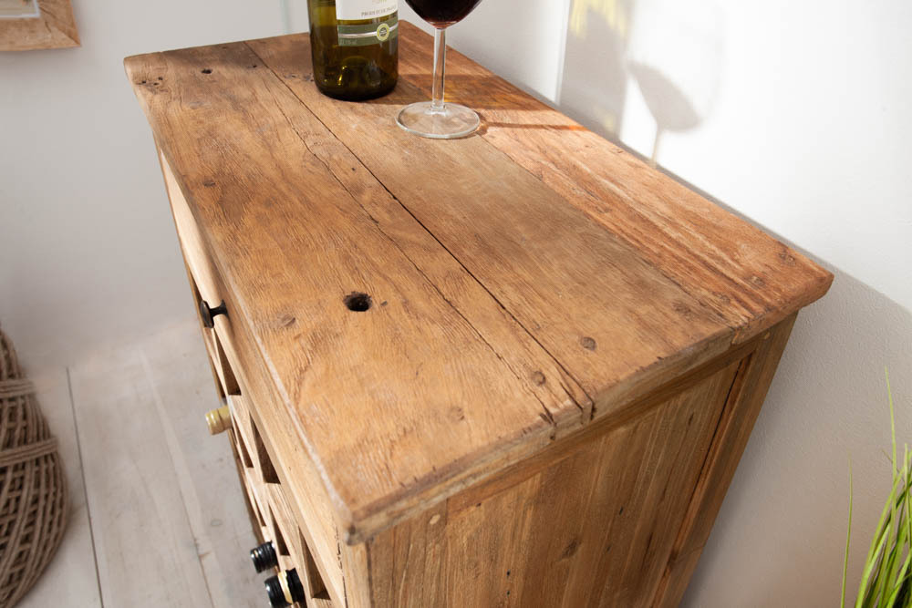 Massives Weinregal HEMINGWAY 56cm recyceltes Massivholz Weinschrank für 16 Flaschen