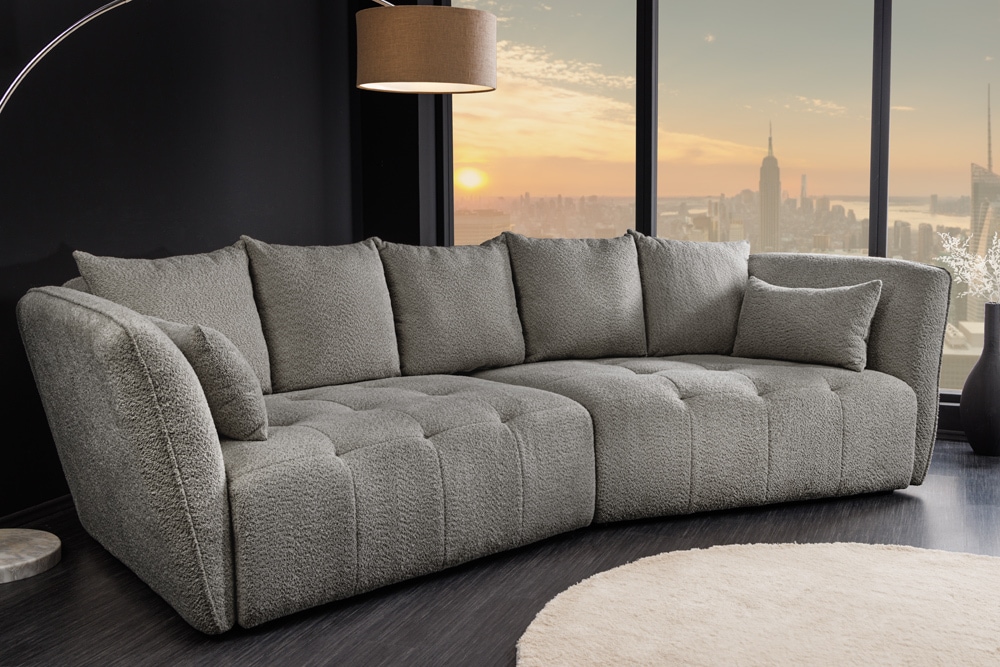 Modernes Big Sofa ROYAL 295cm grau Bouclé Federkern XXL-Couch inkl. Kissen