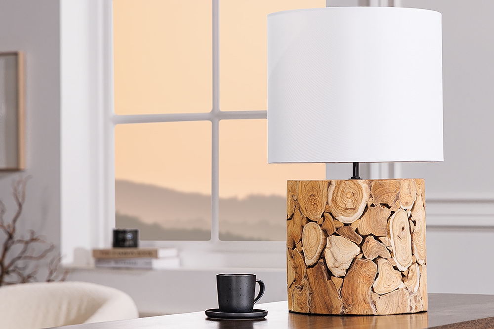 Design Tischlampe PURE NATURE 45cm natur handmade Eisenholz Baumwollschirm weiß