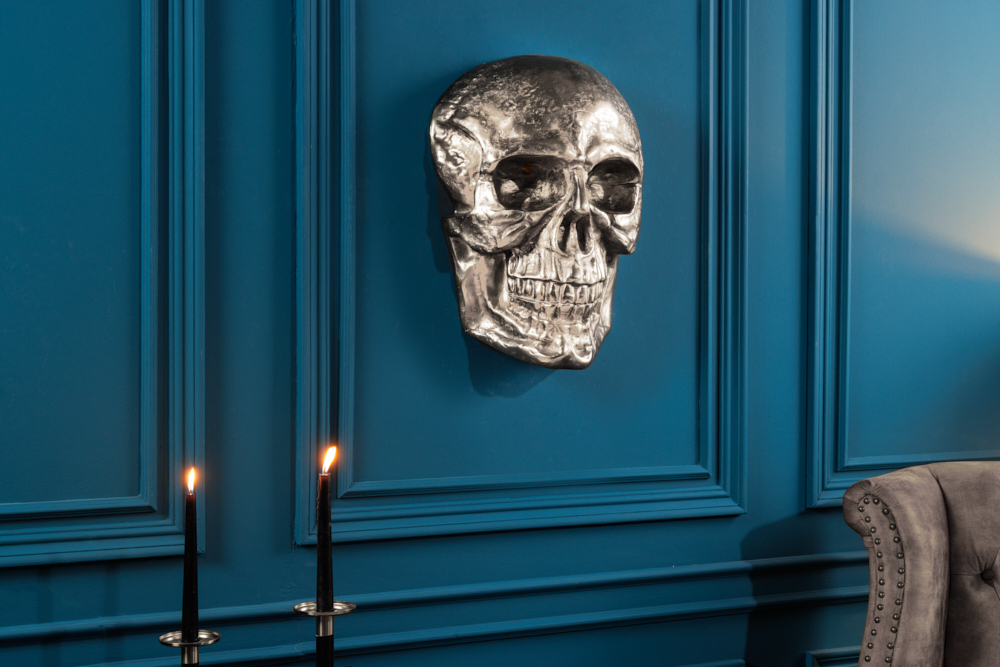 Exklusive Wandskulptur SKULL XXL 40cm silber Deko Totenkopf