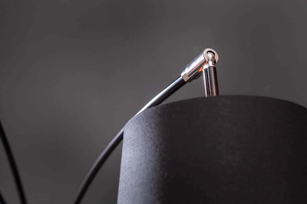 Design Bogenlampe LEVELS 205cm schwarz gold 5 neigbare Leinenschirme Stehlampe
