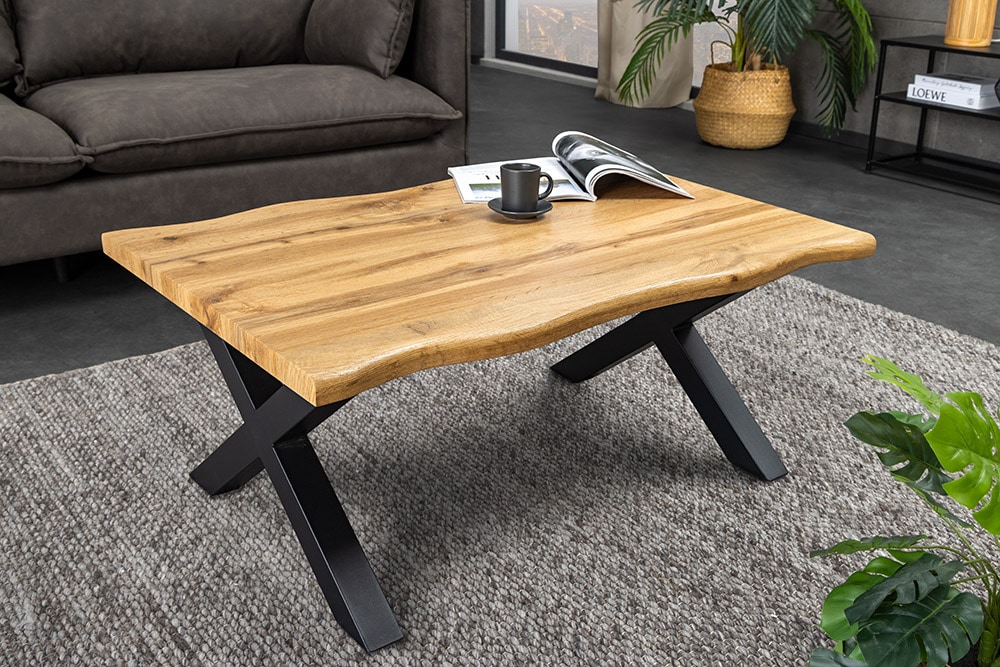Industrial Couchtisch WILD 90cm braun Wildeichen-Optik schwarz Metall Baumkante Industrial Couchtisch WILD 90cm braun Wildeichen-Optik schwarz Metall Baumkante