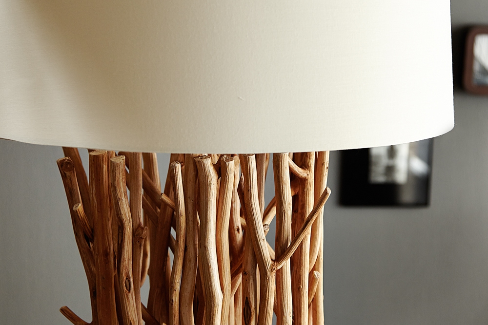 Design Treibholz Stehlampe EUPHORIA 180cm natur mit Leinenschirm