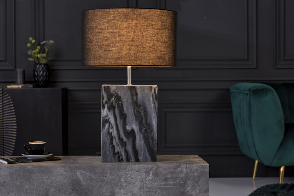 Design Tischlampe NOBLE 55cm schwarz Marmorfuß Stoffschirm