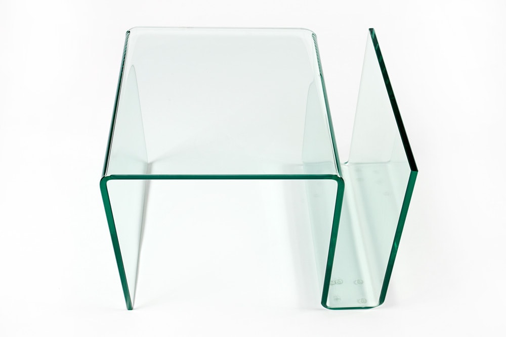 Extravaganter Glas Couchtisch FANTOME 50cm Beistelltisch mit Ablage für Magazine transparent