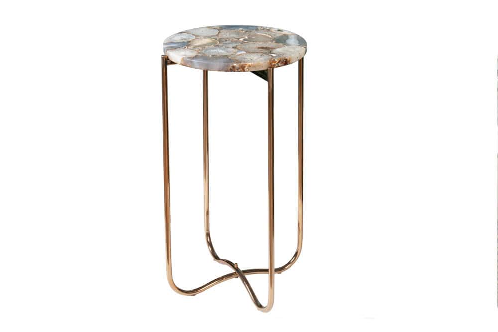 Runder Beistelltisch NOBLE I 35cm Edelstein Achat klappbar goldenes Metallgestell