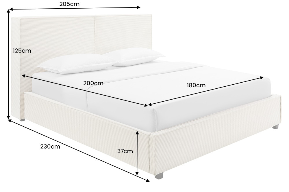 Modernes Boxbett ROCCO 180x200cm beige Cord mit Stauraum und Lattenrost