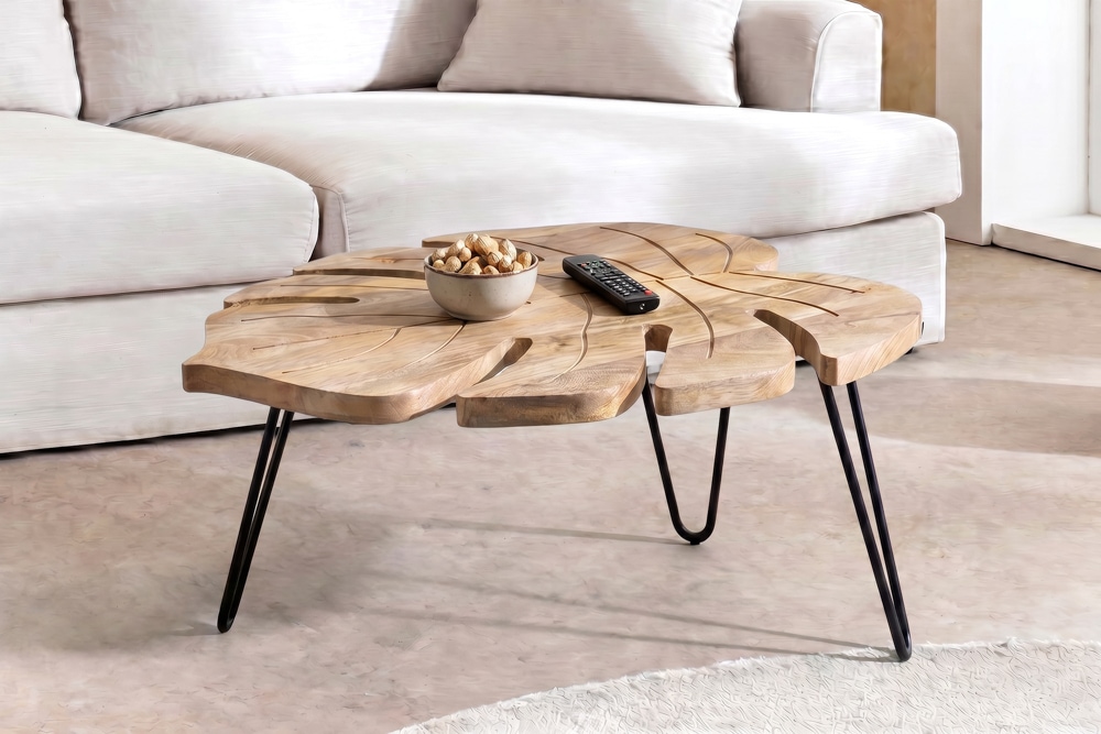 Massiver Couchtisch LEAF 75cm natur Mangoholz schwarze Hairpin Legs handmade » Jetzt kaufen