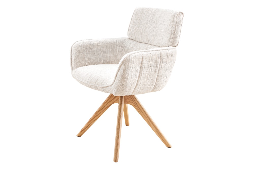 Drehbarer Stuhl UNIQUE beige Chenille Eichenholzbeine mit Armlehne