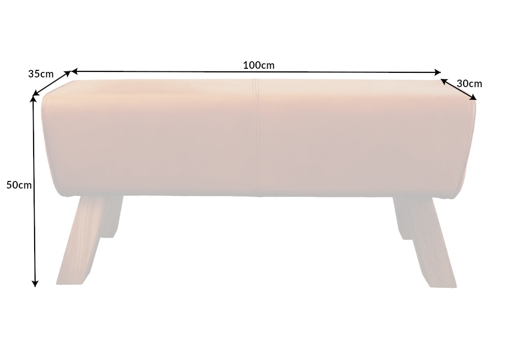 Design Sitzbank TURNBOCK 100cm cognac Echtleder Mangoholz Retro Sitzhocker