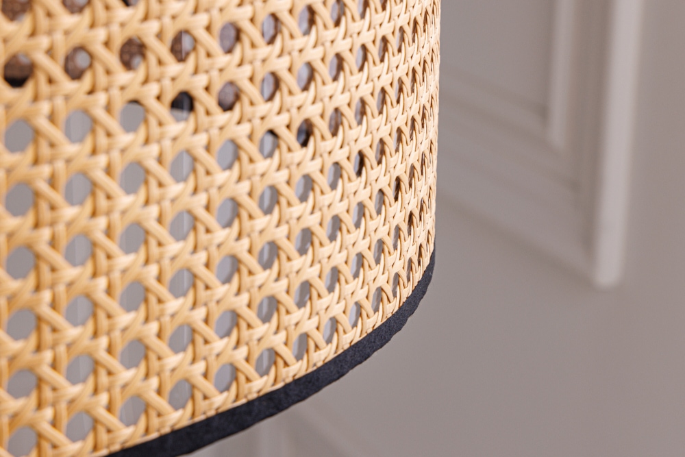 Boho Stehlampe VIENNA 142cm natur schwarz Wiener Geflecht Metall Dreifuß Stehleuchte