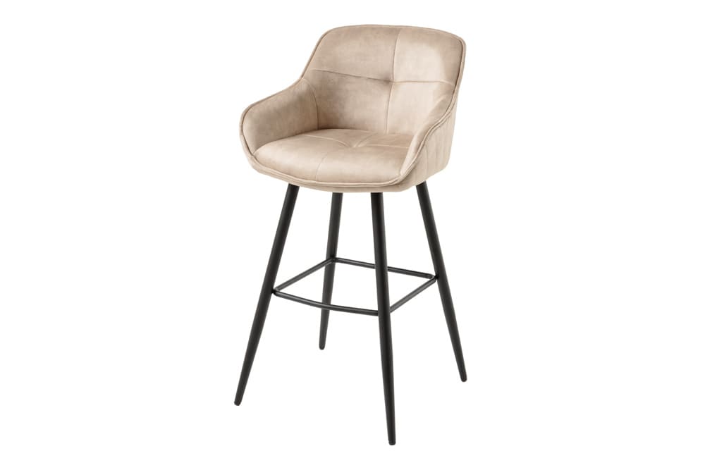 Design Barhocker EUPHORIA champagner greige Samt schwarze Metallbeine Barstuhl mit Lehne
