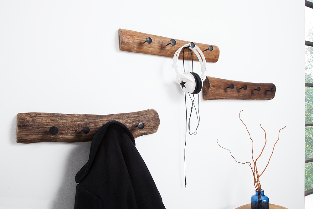 Massive Wandgarderobe HEMINGWAY 50cm natur aus recyceltem Teakholz