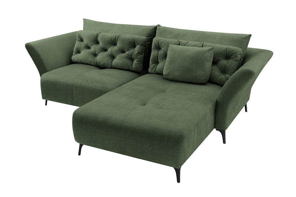 Modernes Ecksofa MARRAKESCH 265cm grün Samt 3-Sitzer inkl. Kissen Ottomane rechts