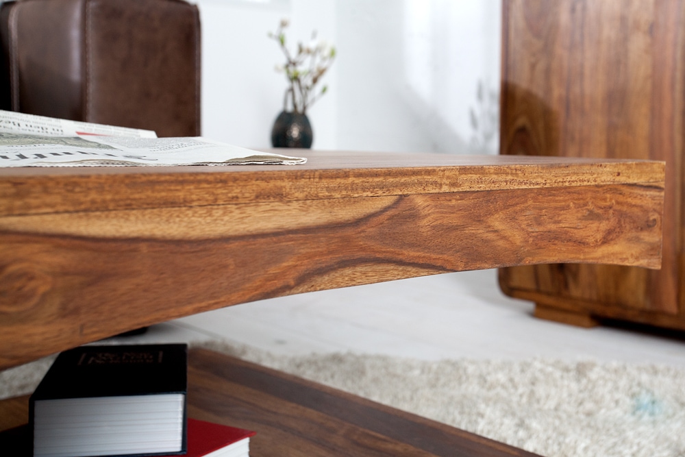 Design Couchtisch CUBUS 120cm braun Sheesham Massivholz stone finish mit Stauraum