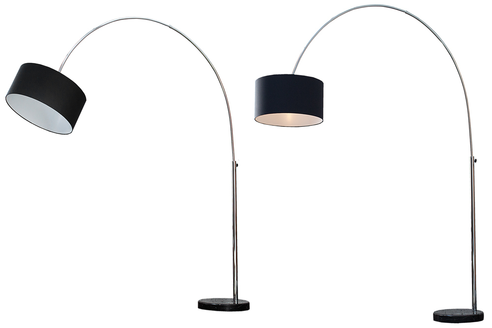 Ausziehbare Bogenlampe LOUNGE DEAL 170-200cm schwarz Leinenschirm Stehlampe