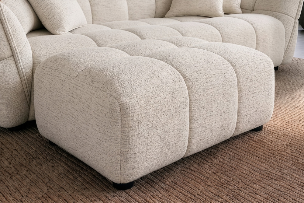 Moderner Hocker CLOUD 100cm beige Bouclé Tweed Soft Federkern Fußhocker Sitzhocker