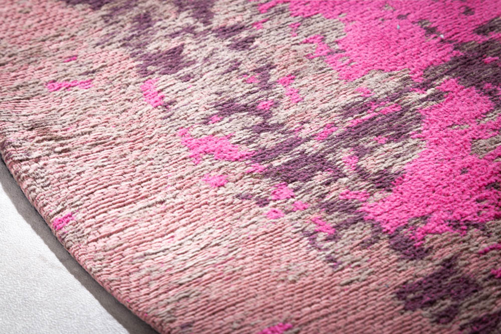 Vintage Teppich MODERN ART 150cm beige pink verwaschen rund Used Look