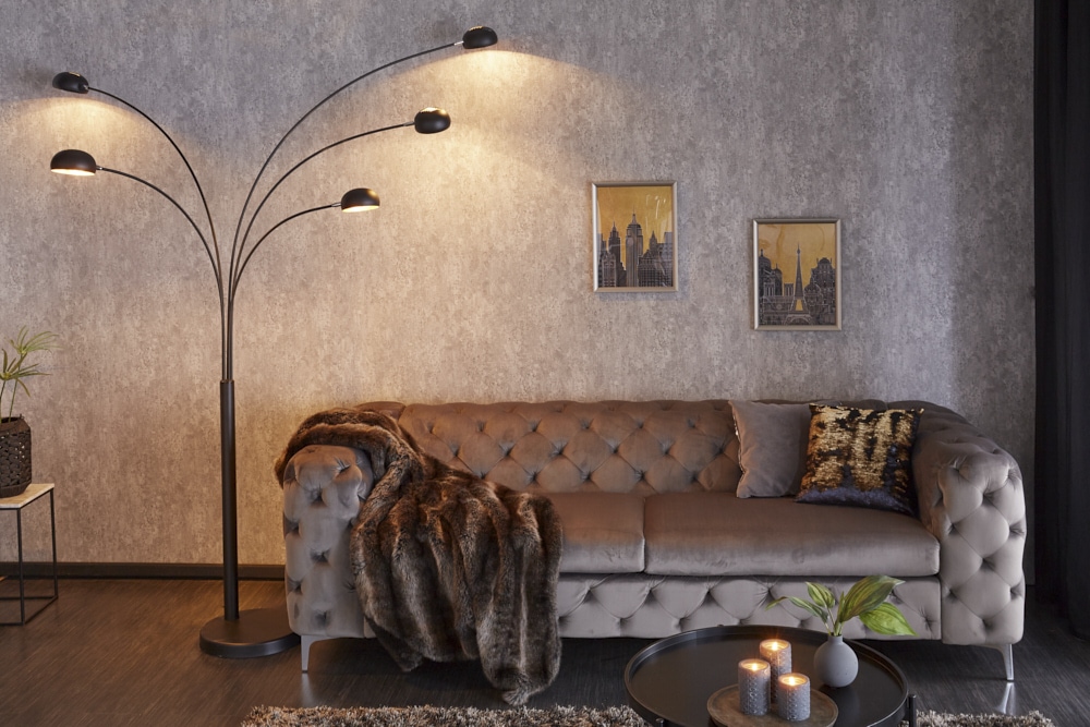 Design Bogenlampe FIVE LIGHTS 210cm schwarz gold Stehlampe mit Marmorfuß